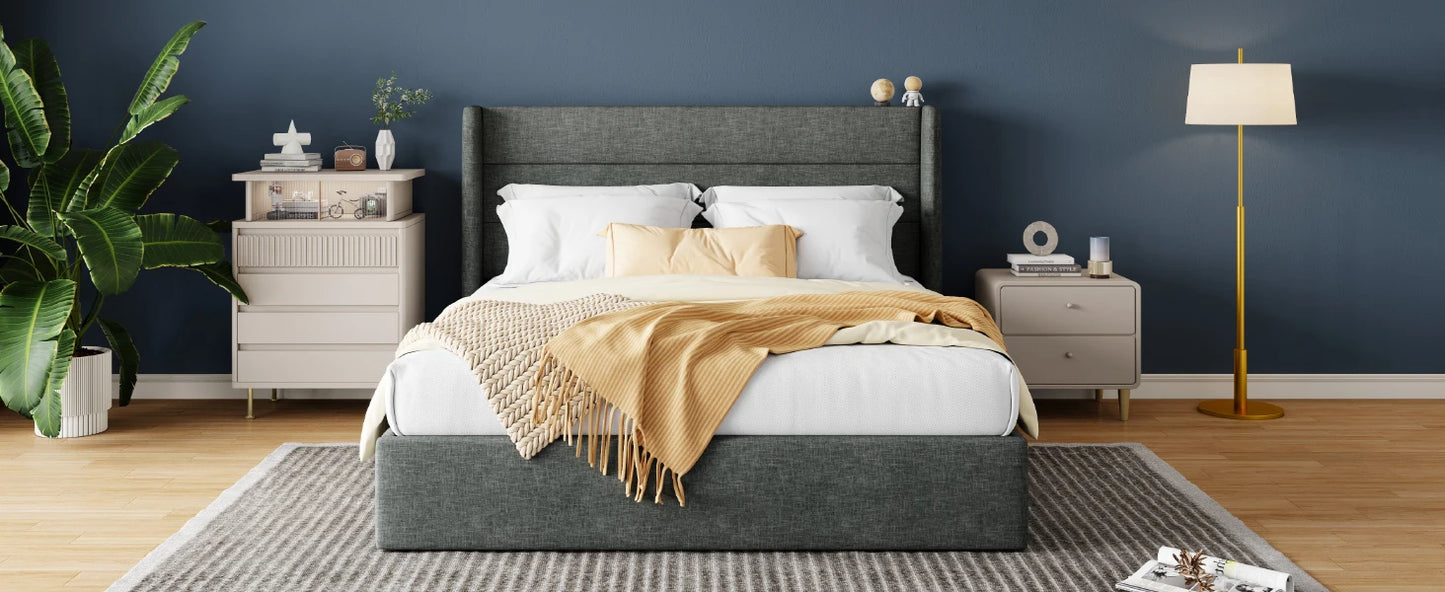 HOOMIC Lift Up Storage Bed With Wingback Headboard