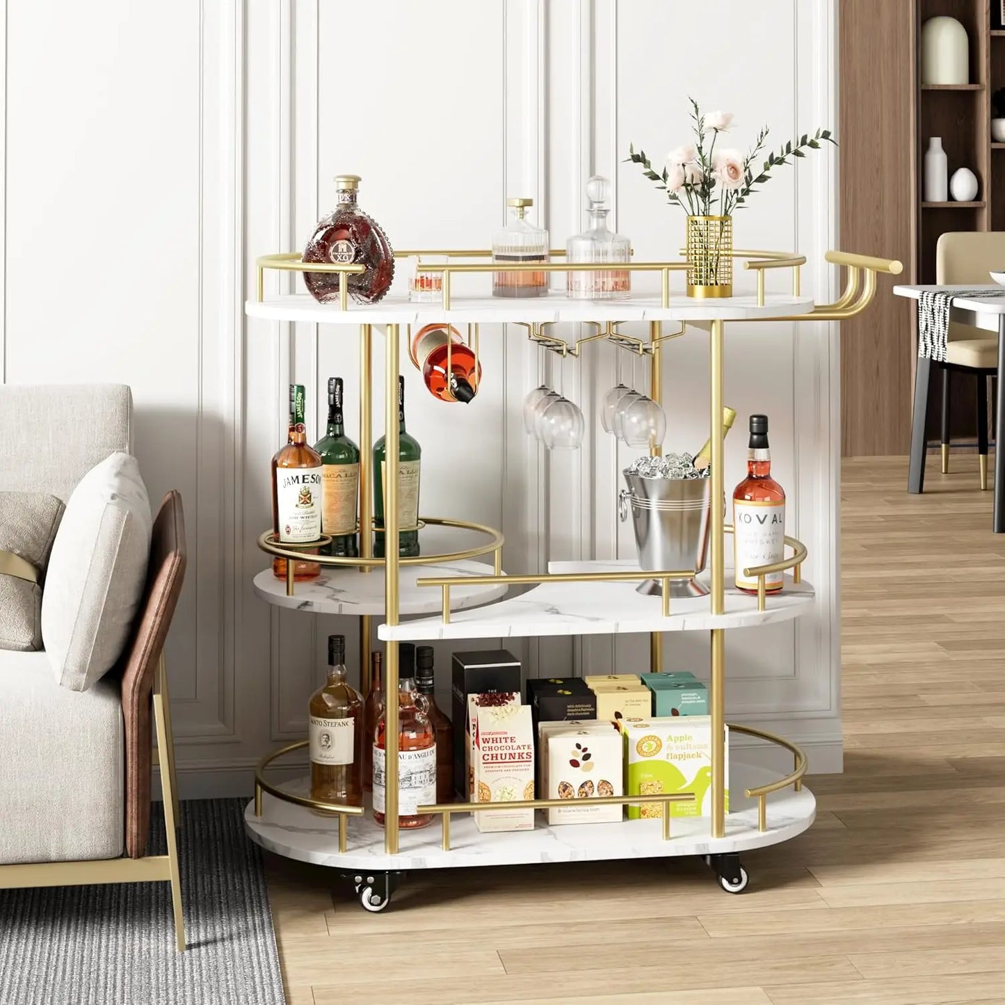 HobbyLane Bar Cart On Wheels With Four Tier Shelves