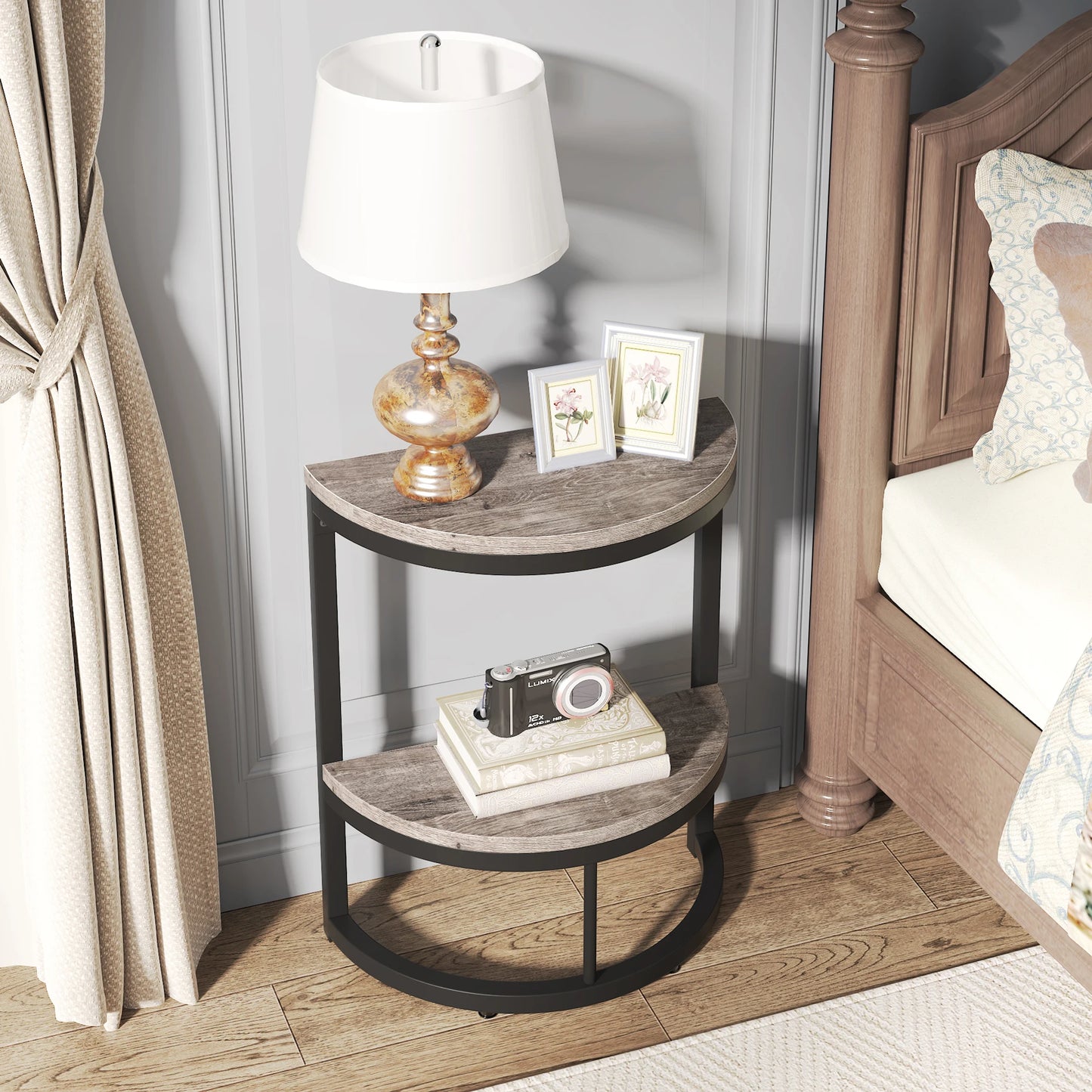 Tribesigns End Table Semi Circle With Storage Shelf