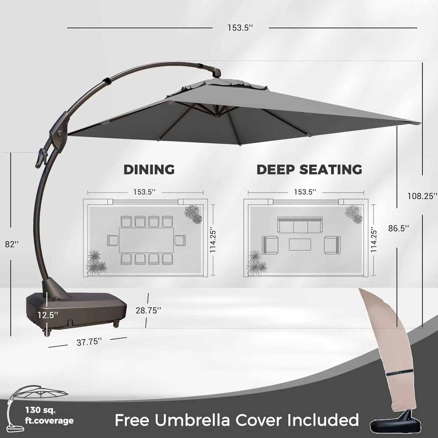 Grand Patio Outdoor Cantilever Umbrella With Base For Pool Garden