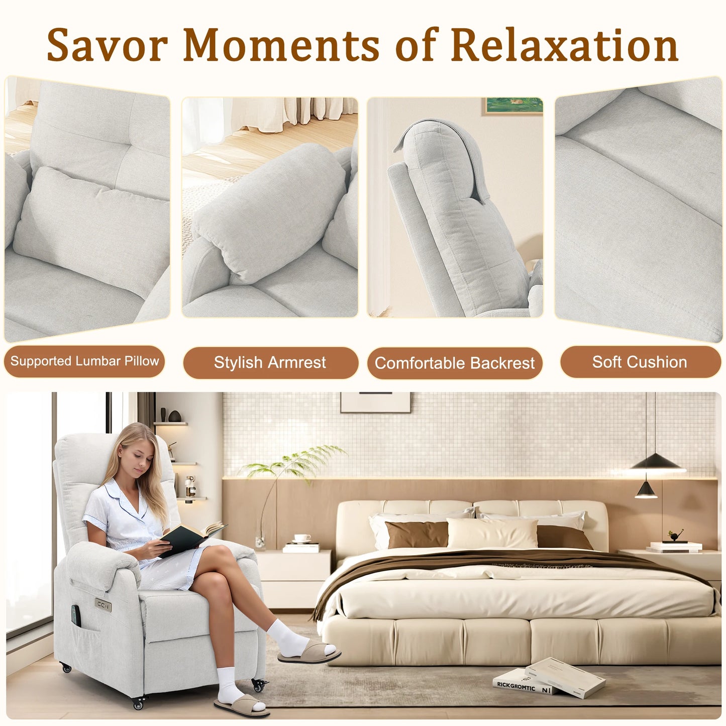 Korser Power Recliner Chair With USB Ports And Wheels For Home