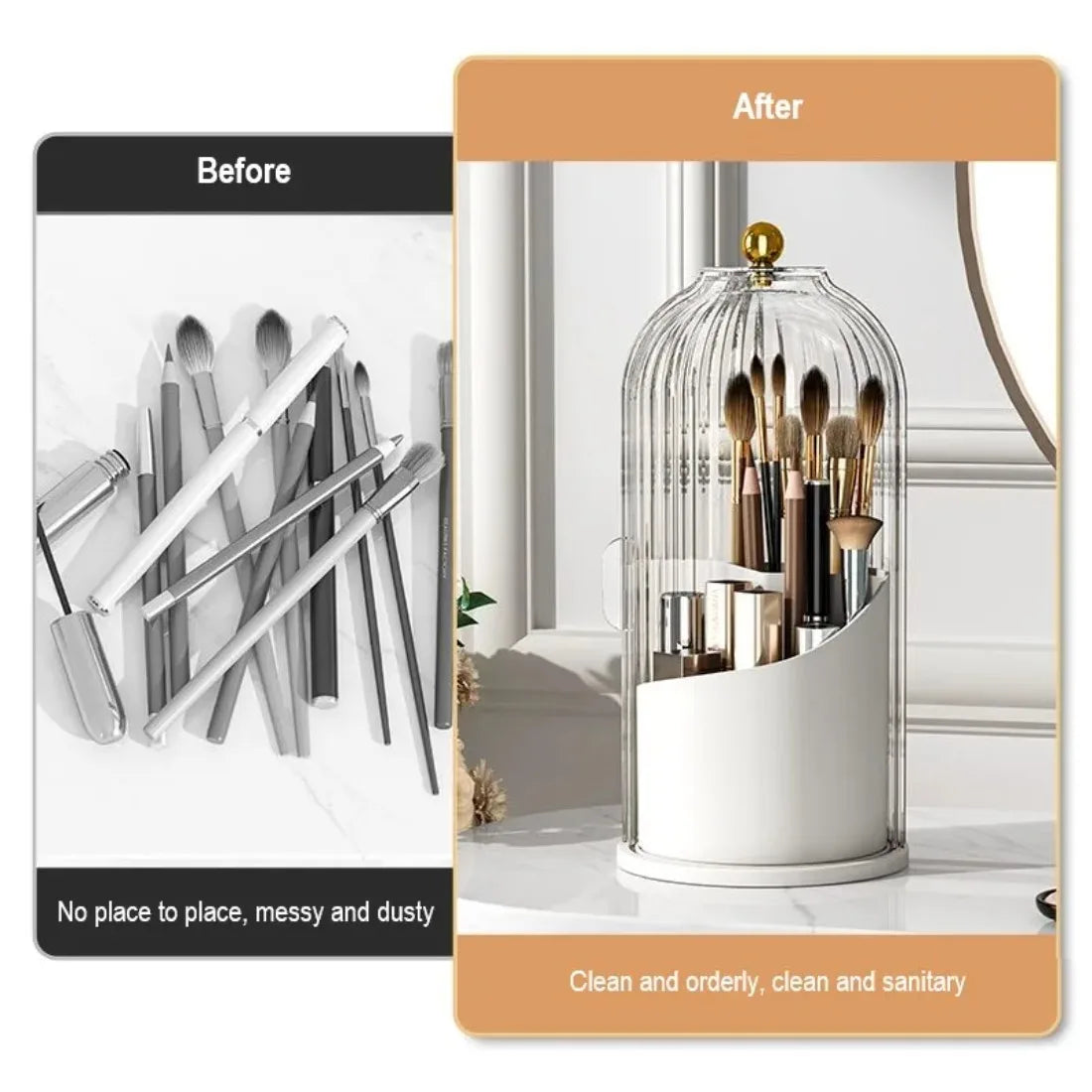 DIAMR Spinning Makeup Organizer With Lid For Vanity And Travel