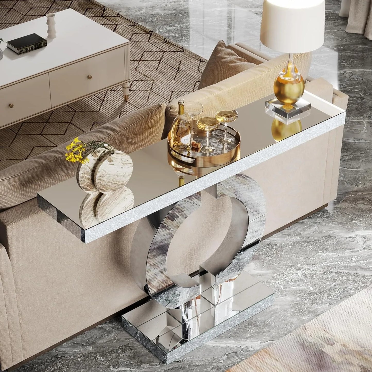 Little Tree Mirrored Console Table With O Shaped Base Entryway
