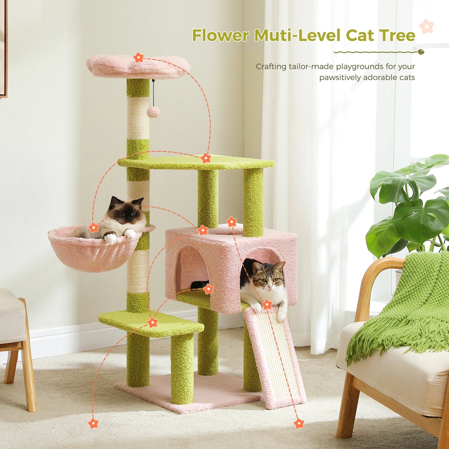 PAWZ Road Flower Cat Tree Tower With Indoor Sisal Posts