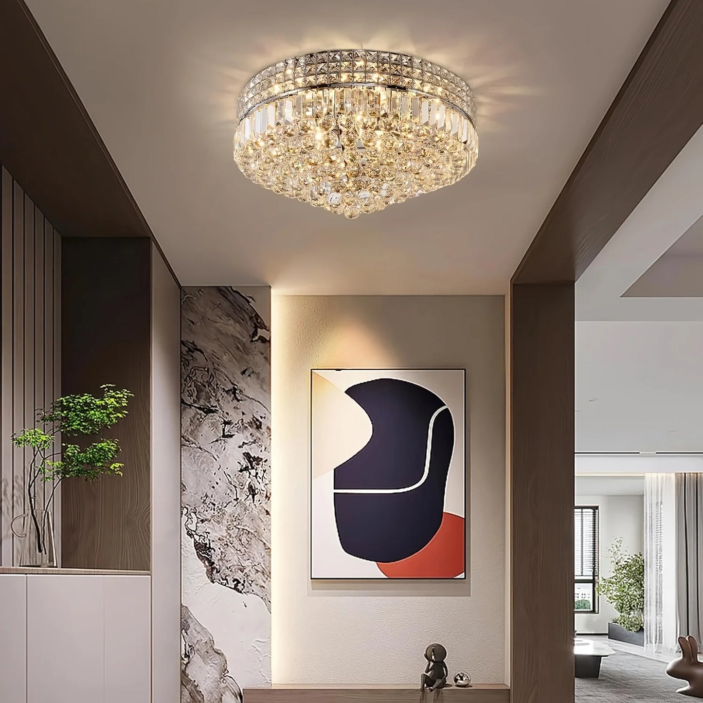 Crystal Flush Mount Ceiling Light Dimmable LED Fixture