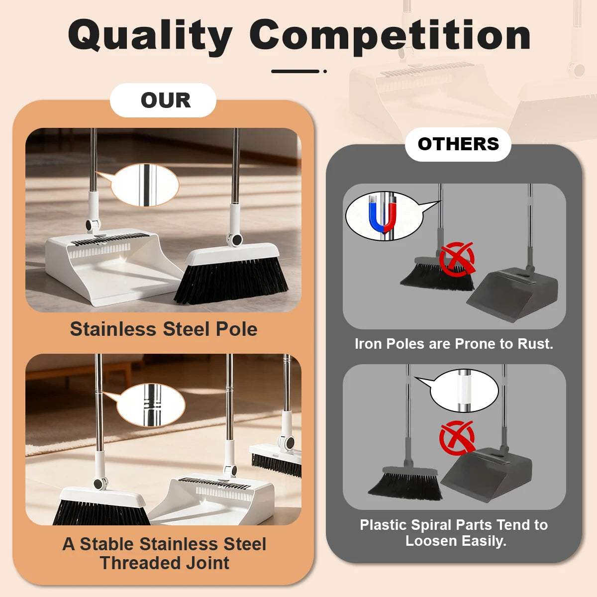 3 In 1 Broom And Dustpan Set For Efficient Cleaning