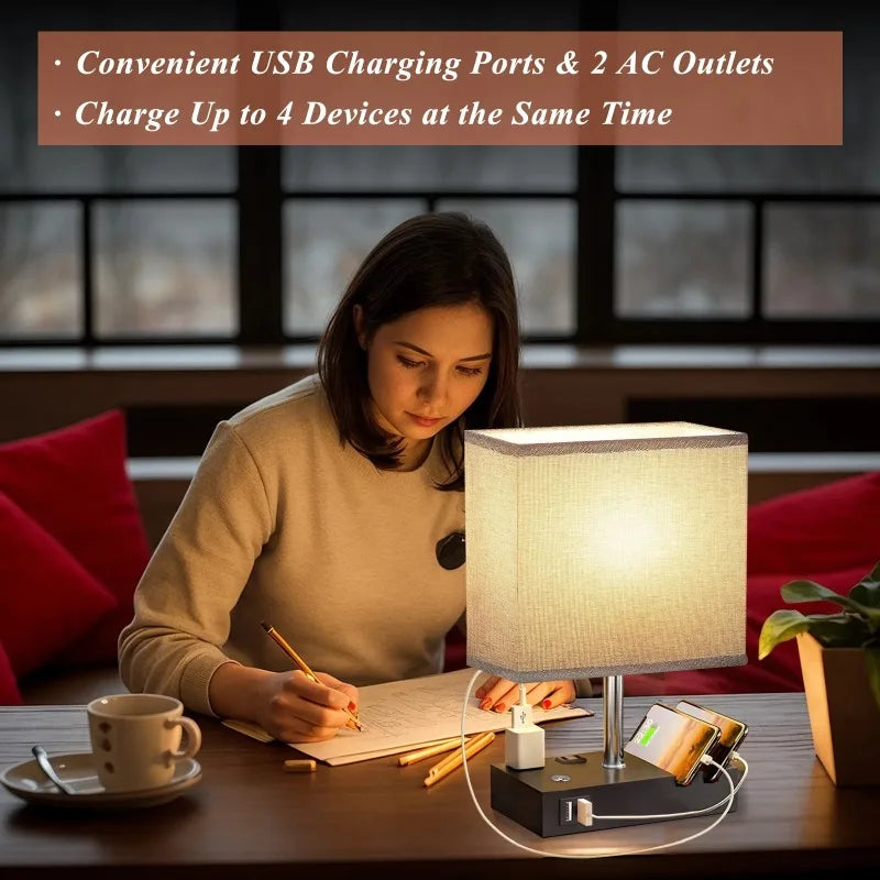 SZRSTH Bedside Table Lamp With Dual USB Ports And Dimmable Lighting