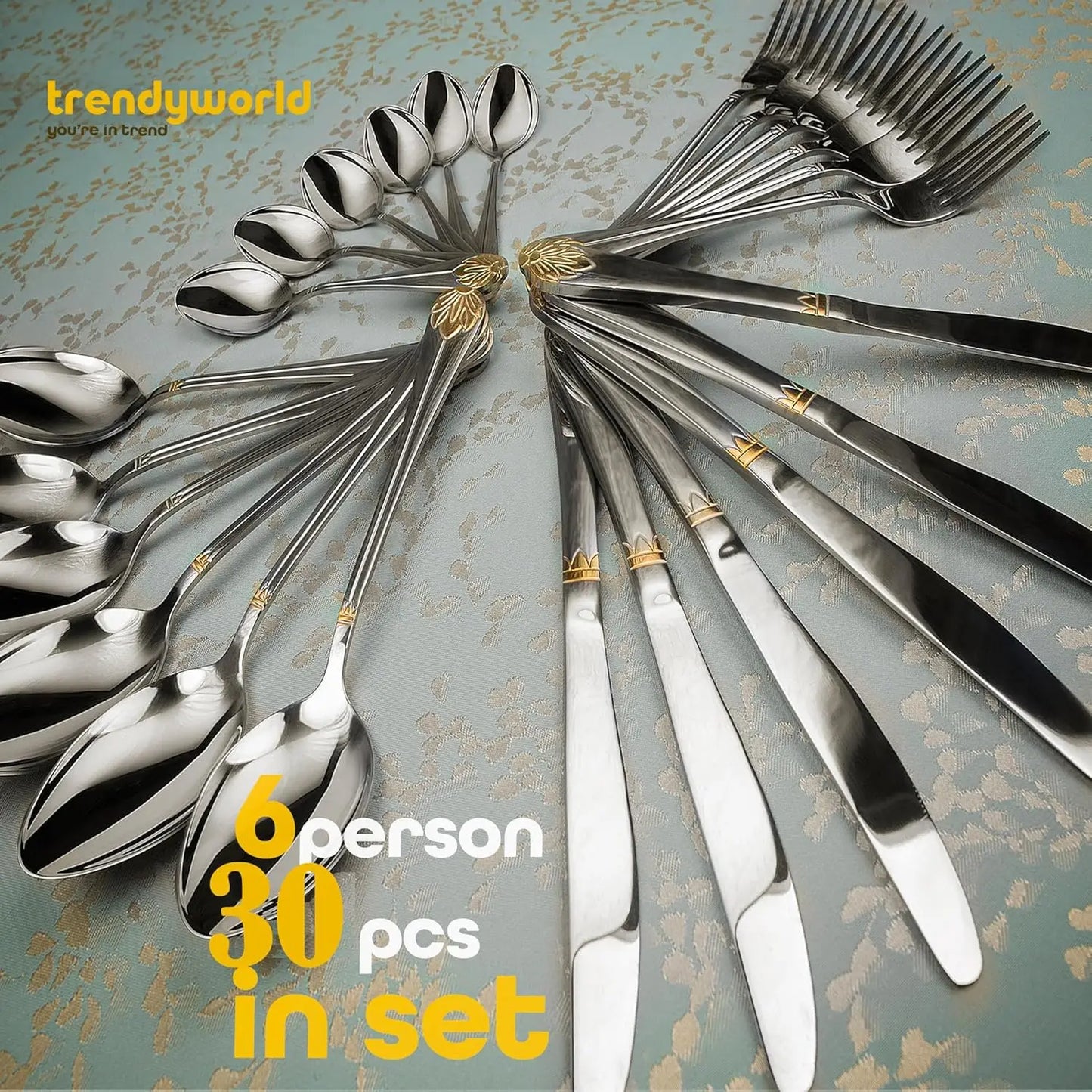 Stainless Steel Silverware Set For Six With Lotus Design