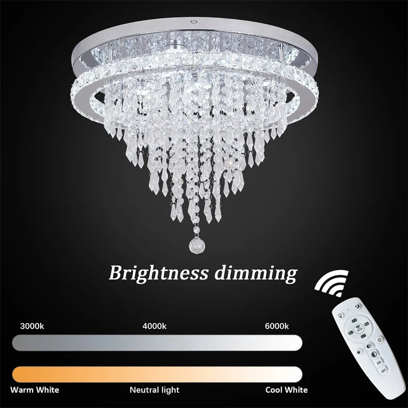 Vetrulus Crystal Ceiling Lamp With Remote Control LED Pendant Chandelier