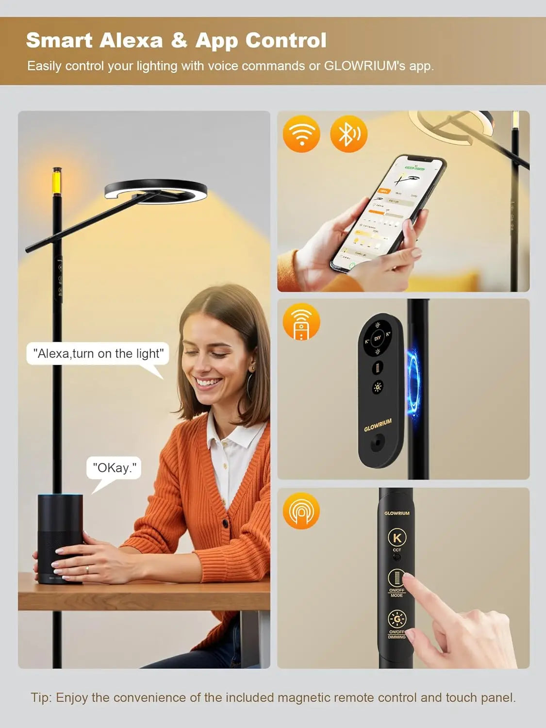 Smart Light Therapy Lamp, 10000 Lux UV-Free Sunlight, Dimmable Floor Lamp with App & Remote, Timer for Cozy Relaxation