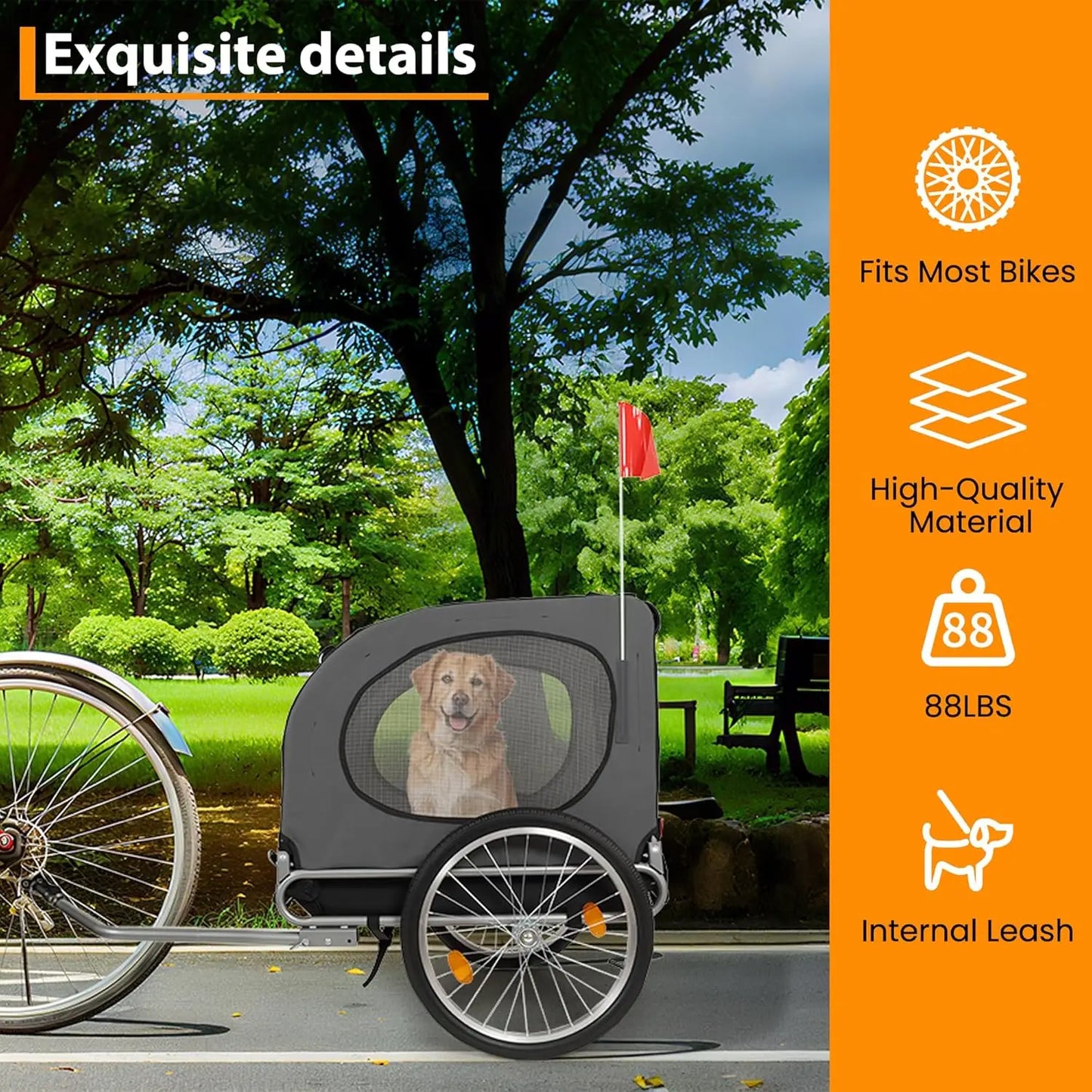 HiMISS Steel Dog Bike Trailer With Folding Pet Cart