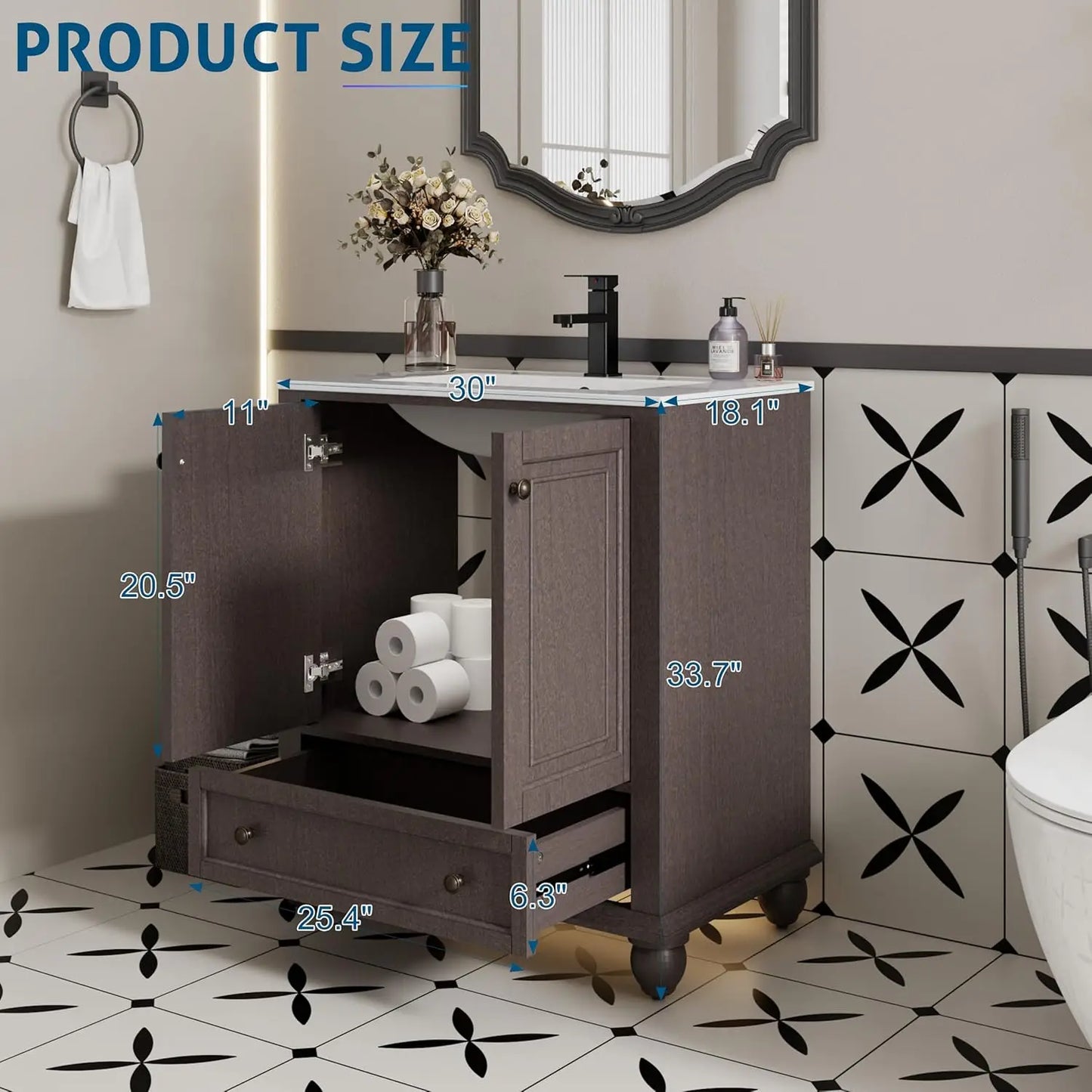 Retro Painted Bathroom Vanity And Sink With Matte Faucet