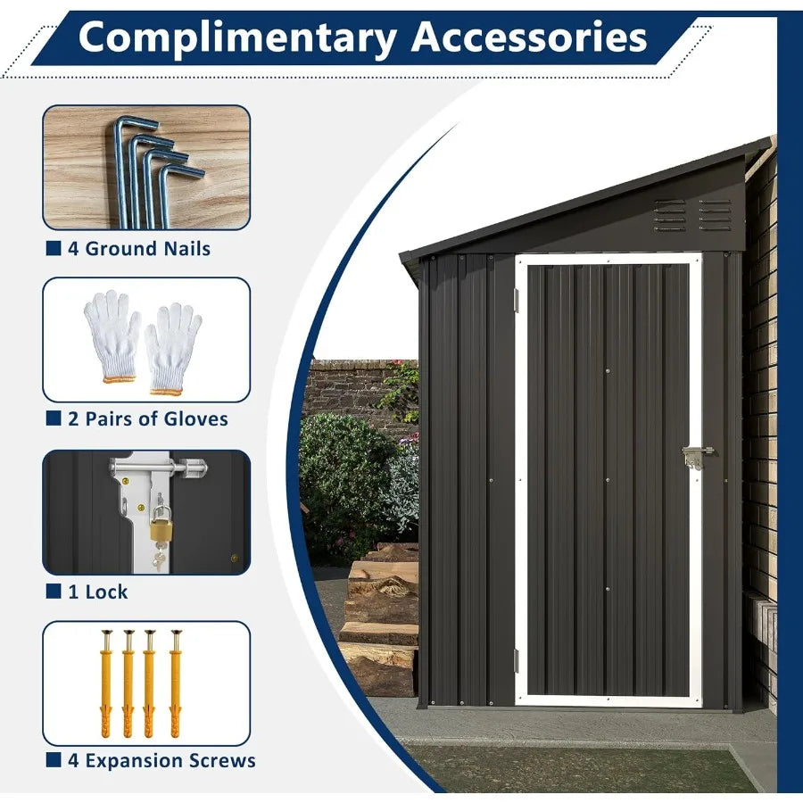 Metal Wall Storage Shed for Outdoor Use Backyard Patio