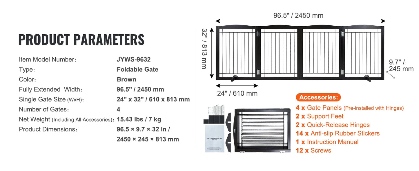 SucceBuy Freestanding 3-Panel Dog Gate For Narrow Passages