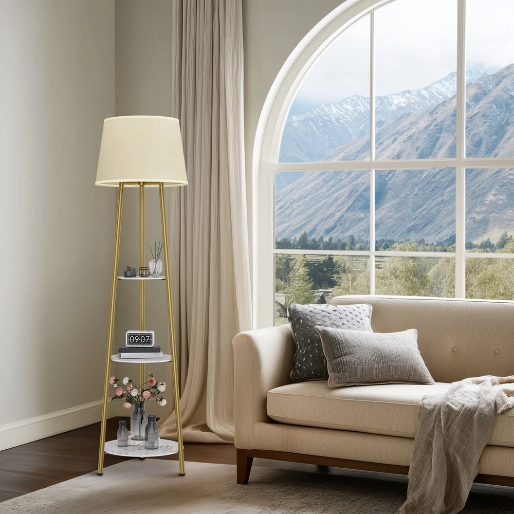 Vrygle Floor Lamp With Shelf Modern Corner Bookshelf