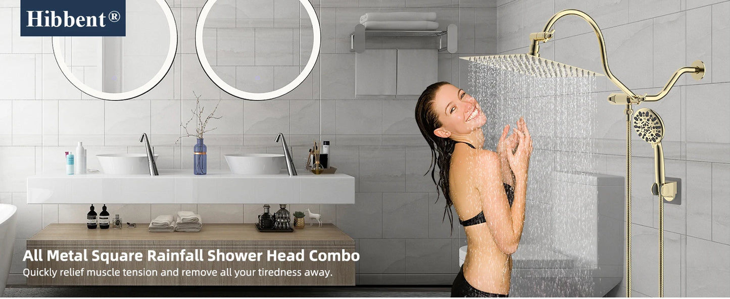 Hibbent High Pressure Rainfall Shower Head With Extension Arm