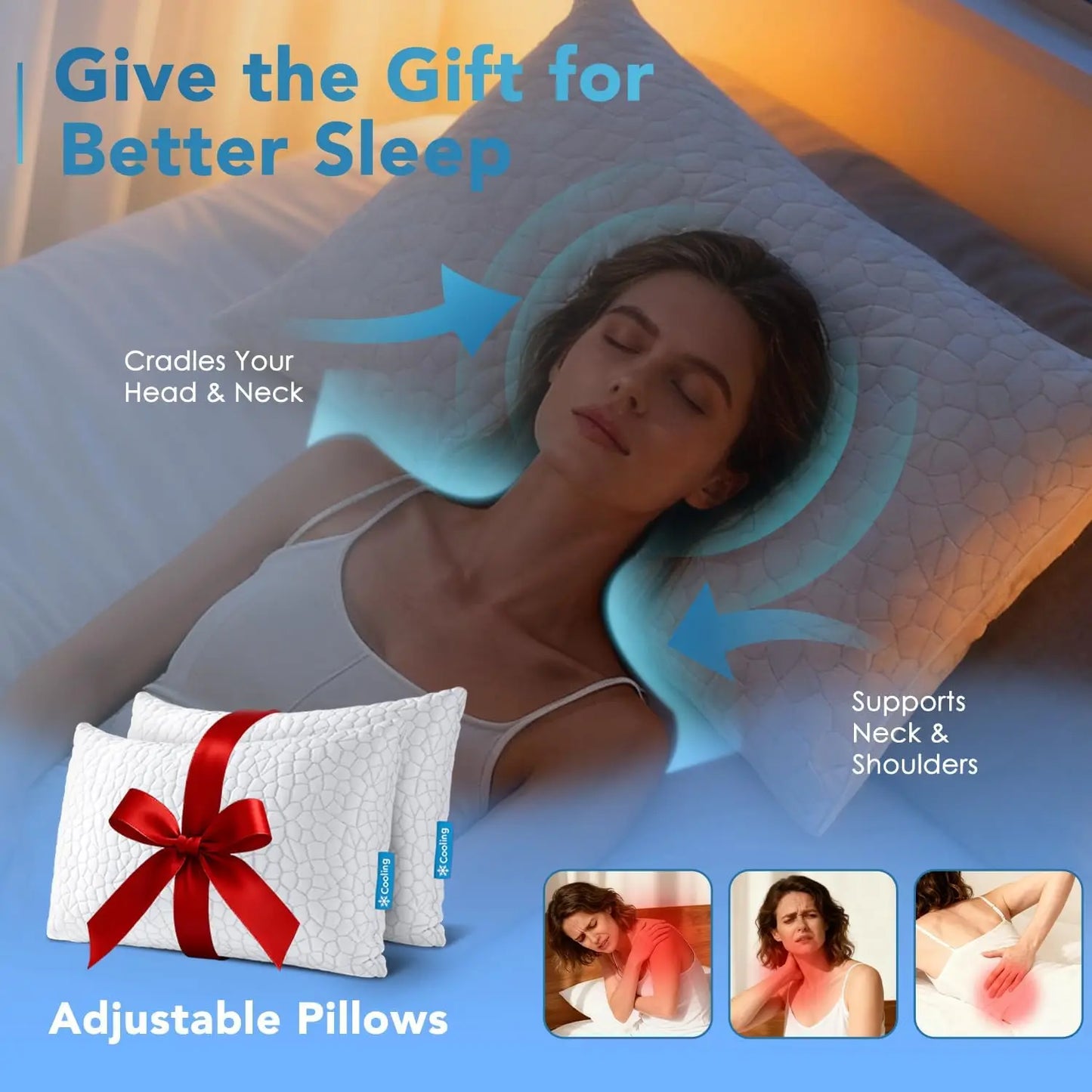 Cooling Memory Foam Pillow 2-Pack With Adjustable Firmness Breathable Cover