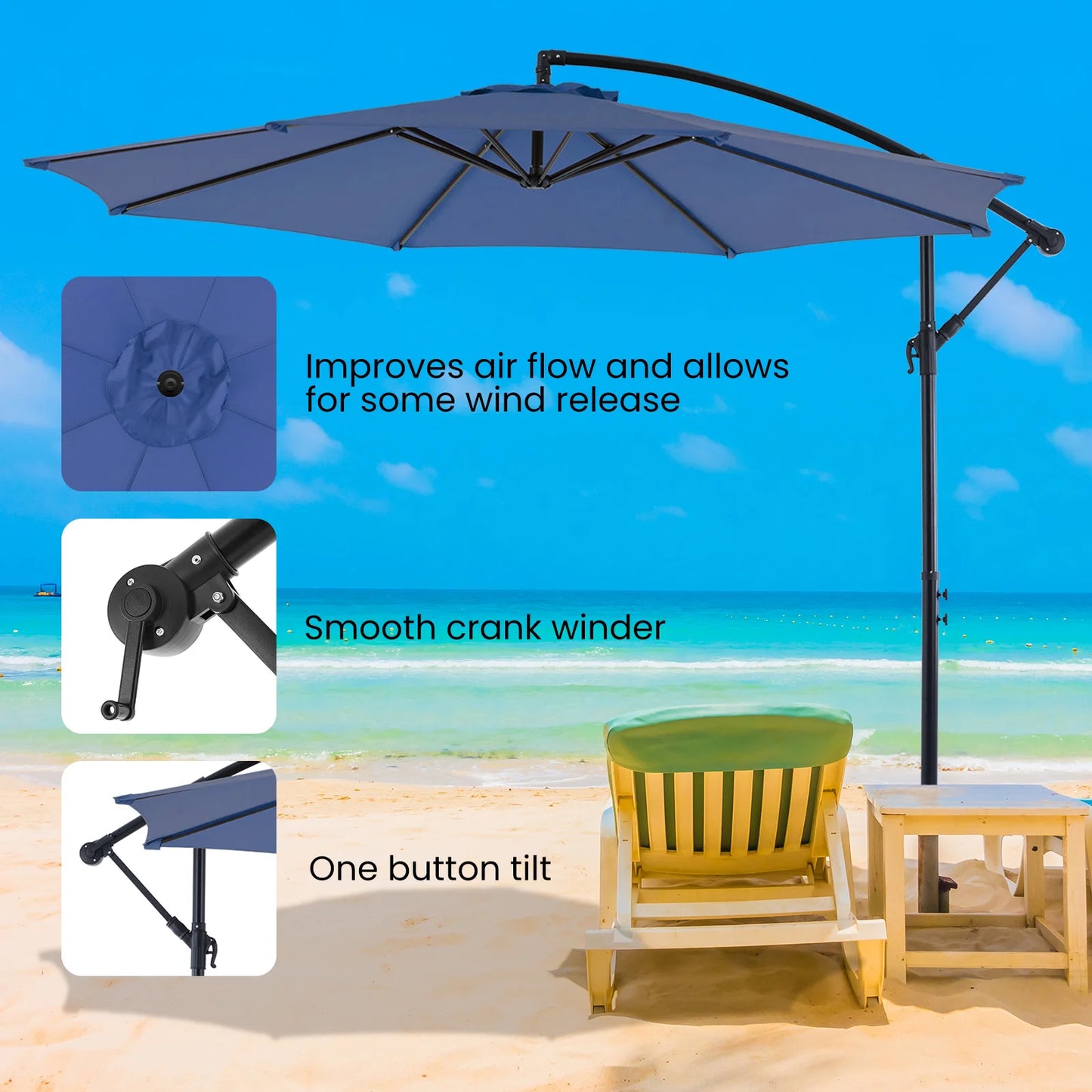 JHK Outdoor Patio Hanging Cantilever Umbrella With Easy Tilt Adjustment