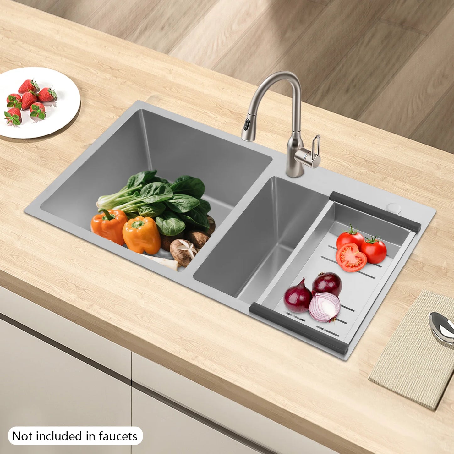 Stainless Steel Double Bowl Kitchen Sink With Drain Basket