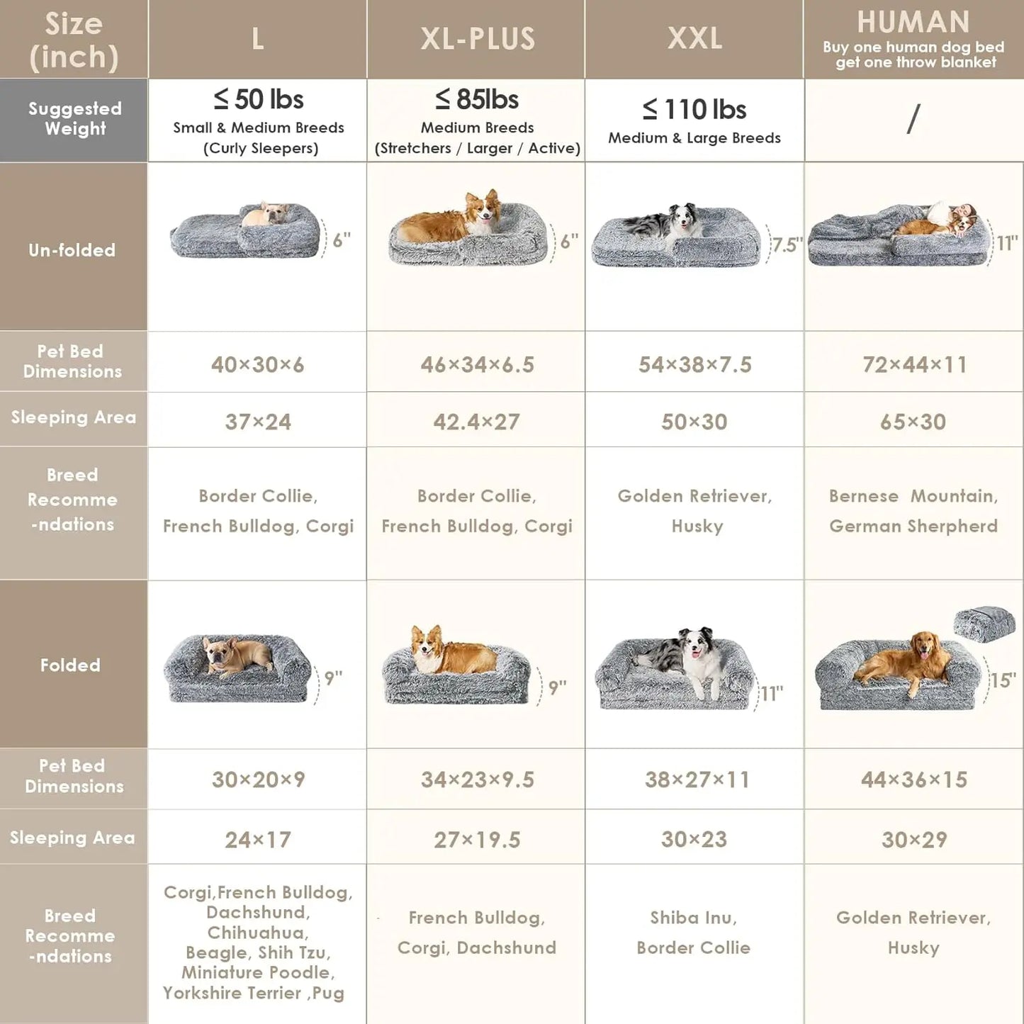 Foldable Human Dog Bed Orthopedic Memory Foam Couch