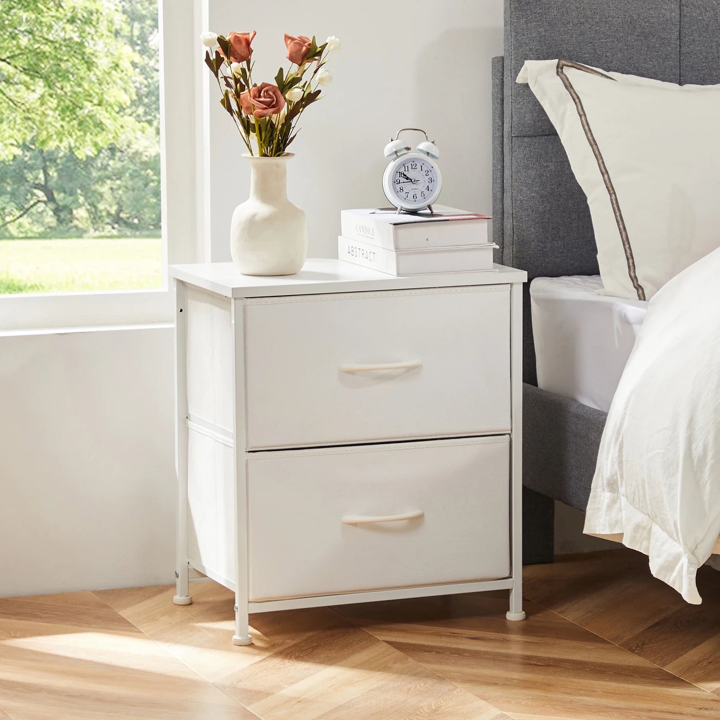 JHK Nightstand Bedside Table With Storage Drawers And Shelf