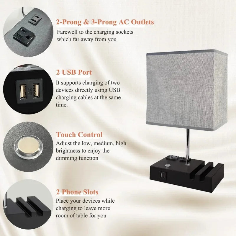 SZRSTH Bedside Table Lamp With Dual USB Ports And Dimmable Lighting