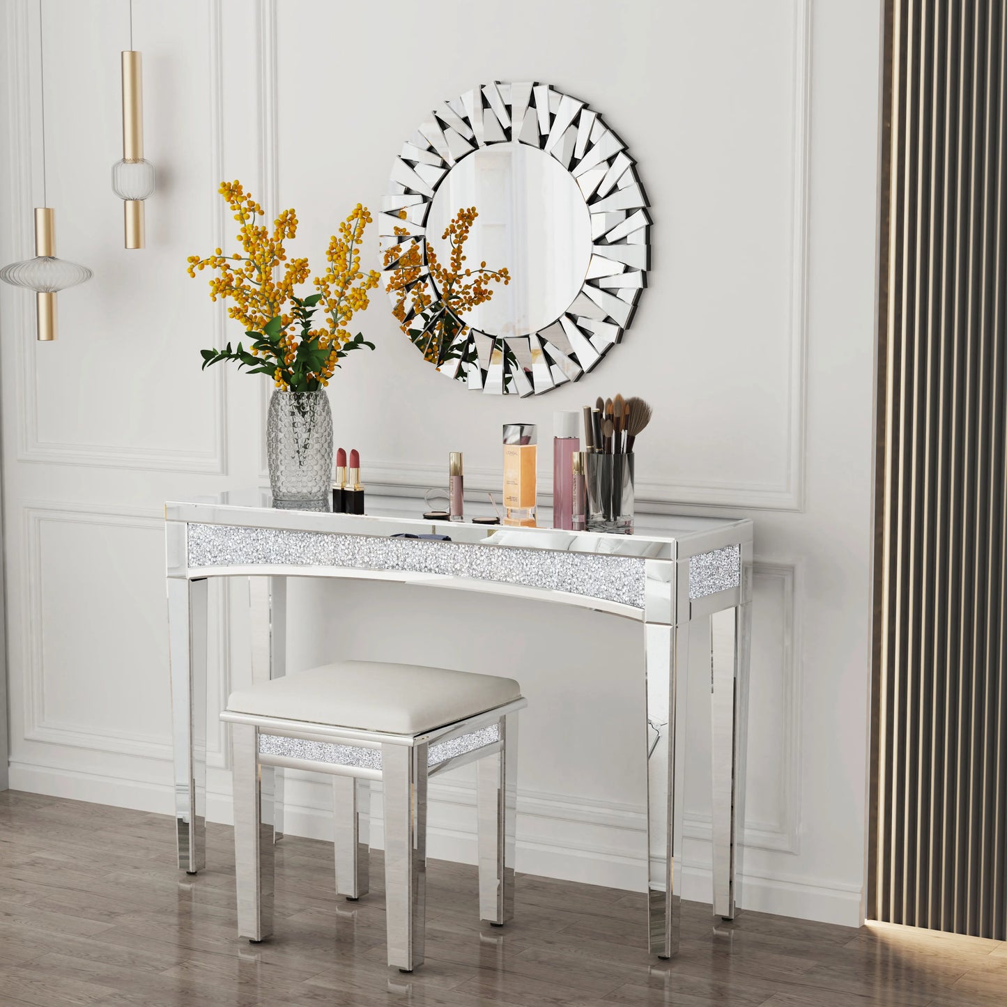 Wisfor Mirrored Desk Console Table With Crystal Inlay Living Room