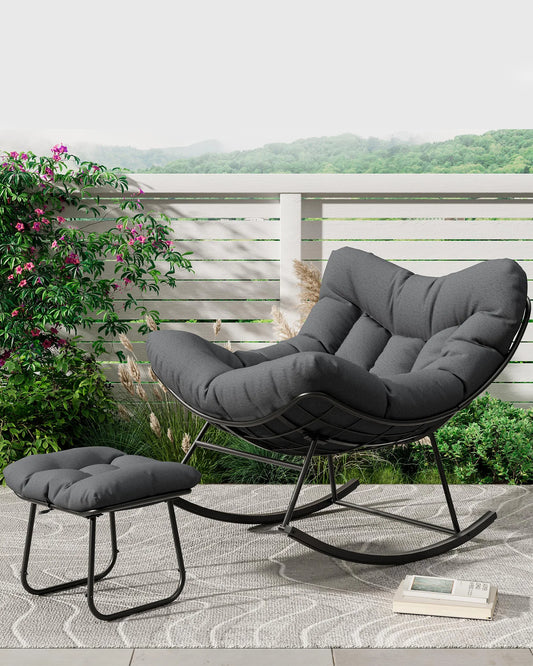 HiMISS Papasan Rocking Chair With Ottoman Outdoor Egg Rocker