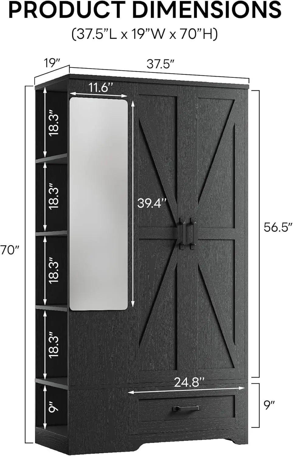 Modern Freestanding Wooden Armoire Wardrobe With Mirror