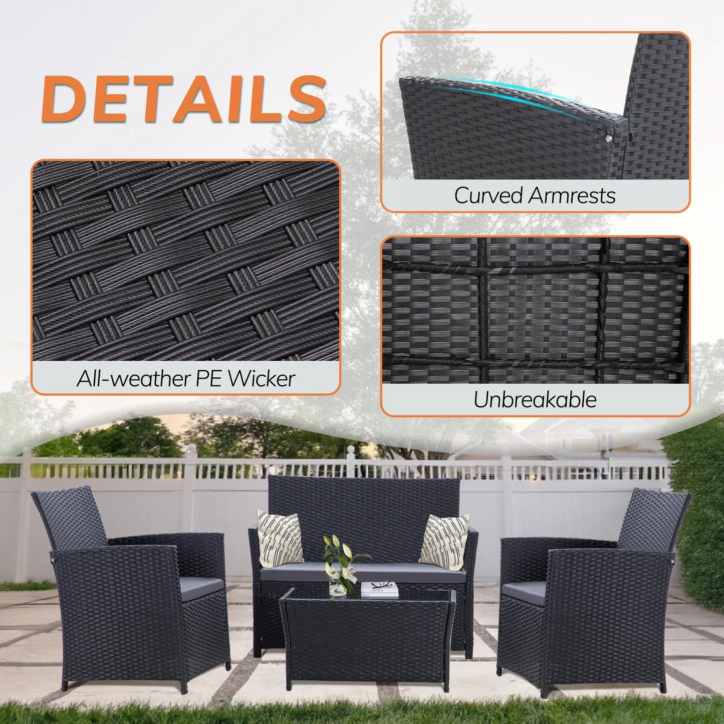 SEOGWISAM Outdoor Patio Furniture Set With Wicker Sofa