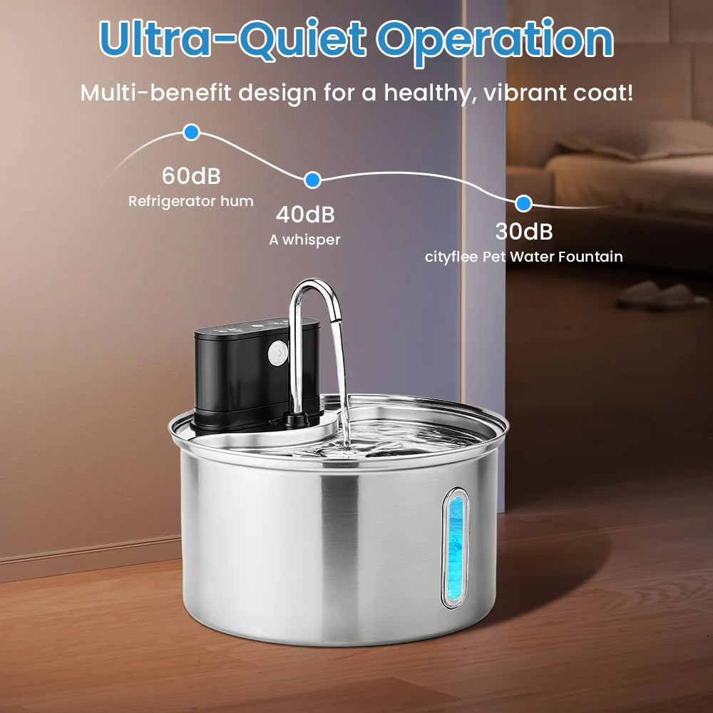 Cityflee Stainless Steel Cat Water Fountain With Smart Dispenser