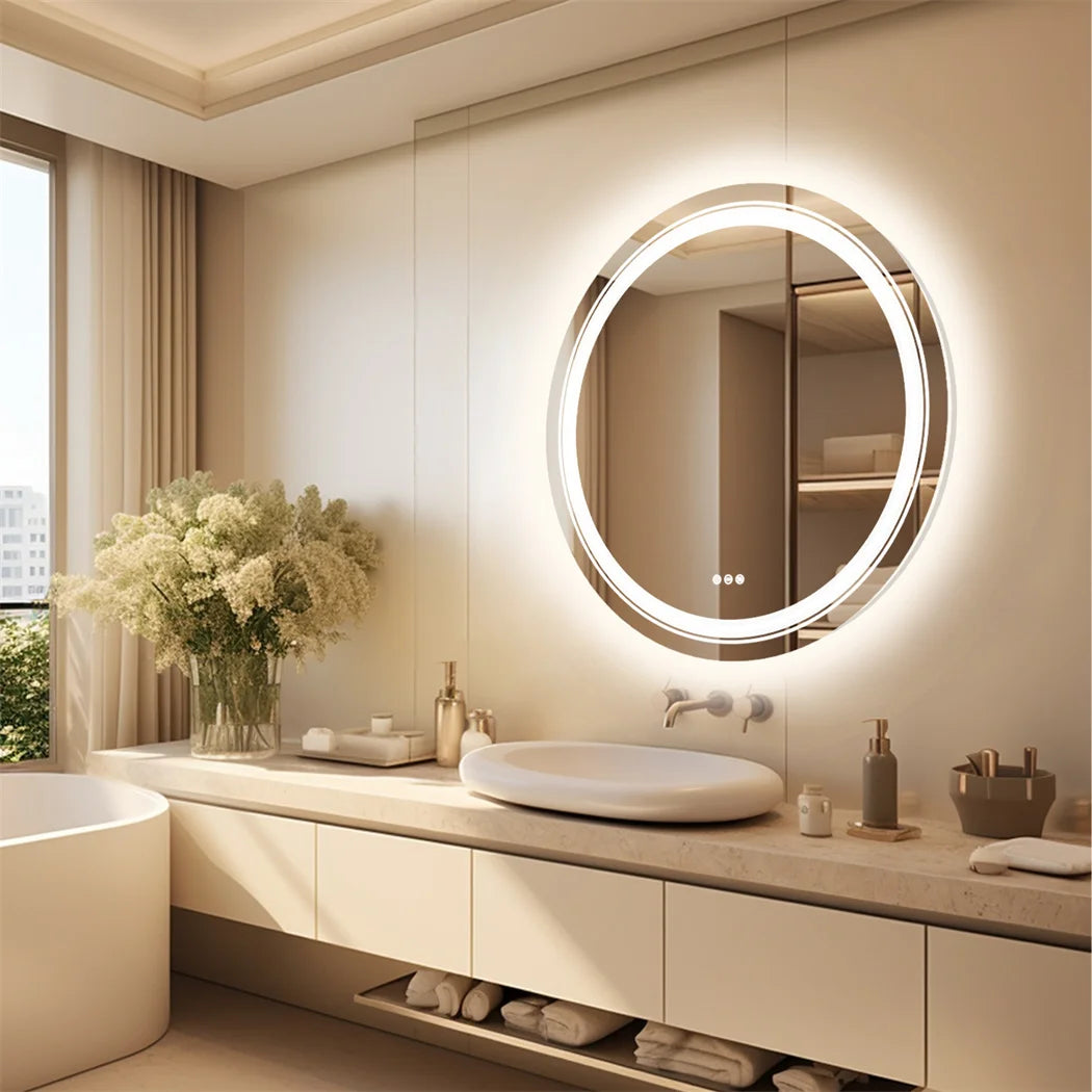 LUVODI Round Smart Mirror Bathroom Vanity with Bathroom Screen