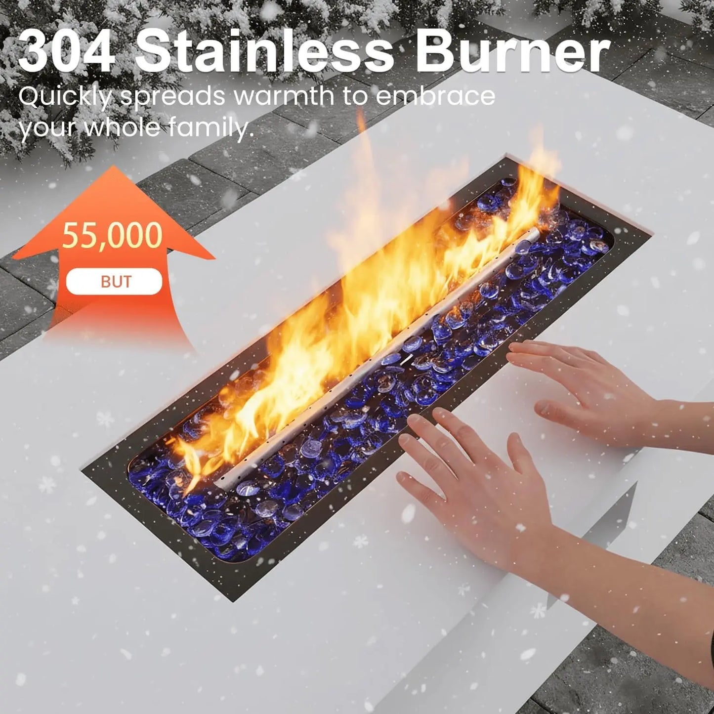 42" Propane Fire Pit Table Set with Tank Holder, Rectangle 2-Piece Outdoor Firepit Wind Guard, Lid, Glass Stones and Cover