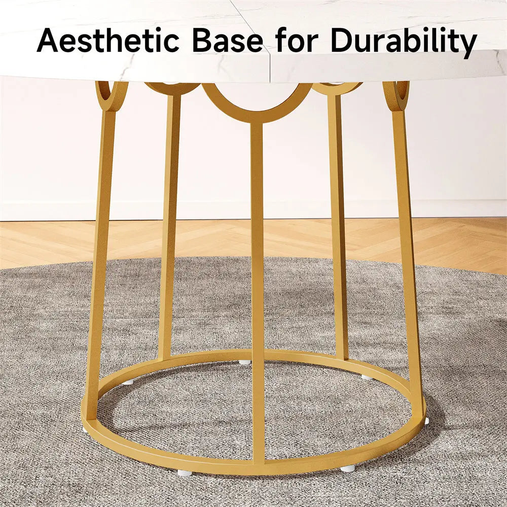 ONBRILL Round Dining Table for Four with Marble Pattern Base