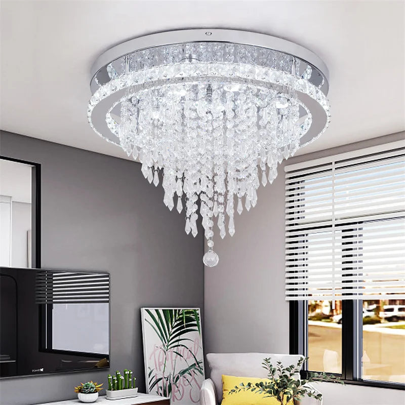 Vetrulus Crystal Ceiling Lamp With Remote Control LED Pendant Chandelier
