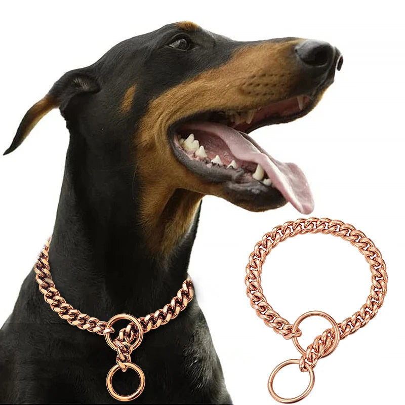 Stainless Steel Chain Dog Collar Cuban Link Training
