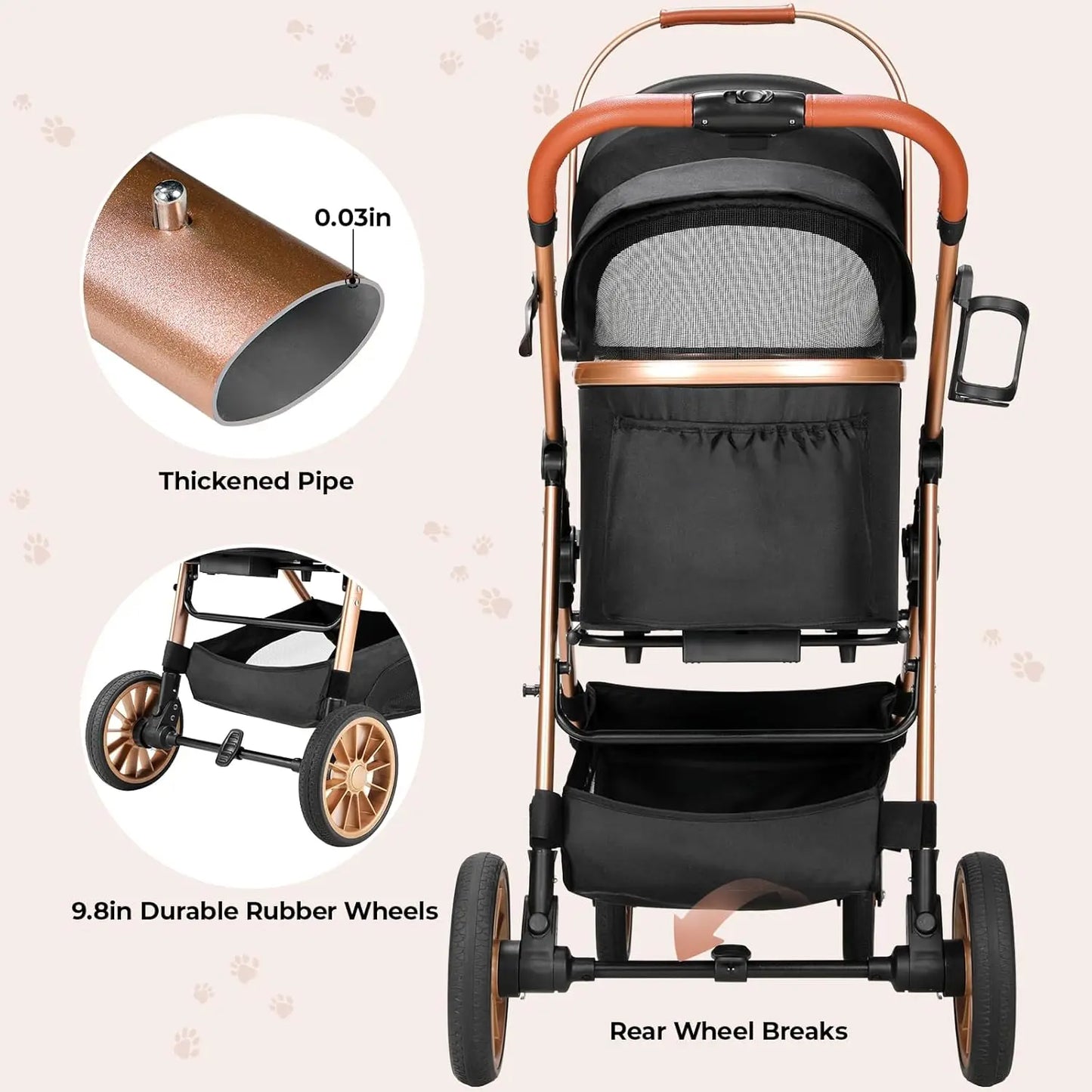 360 Degree Wheel Pet Stroller Foldable 2 In 1 Buggy
