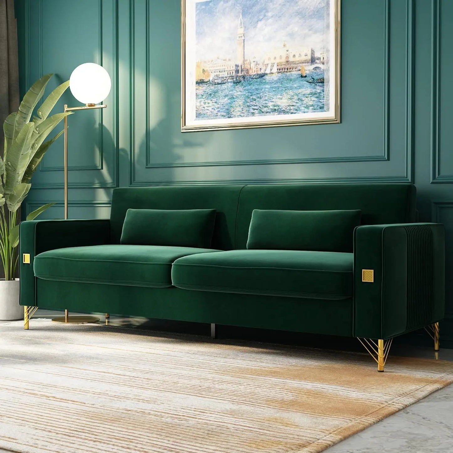 Velvet Sofa Set Modern Loveseat With Pillows