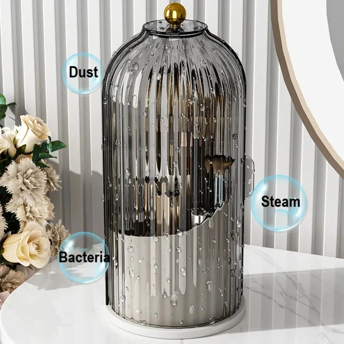 DIAMR Spinning Makeup Organizer With Lid For Vanity And Travel