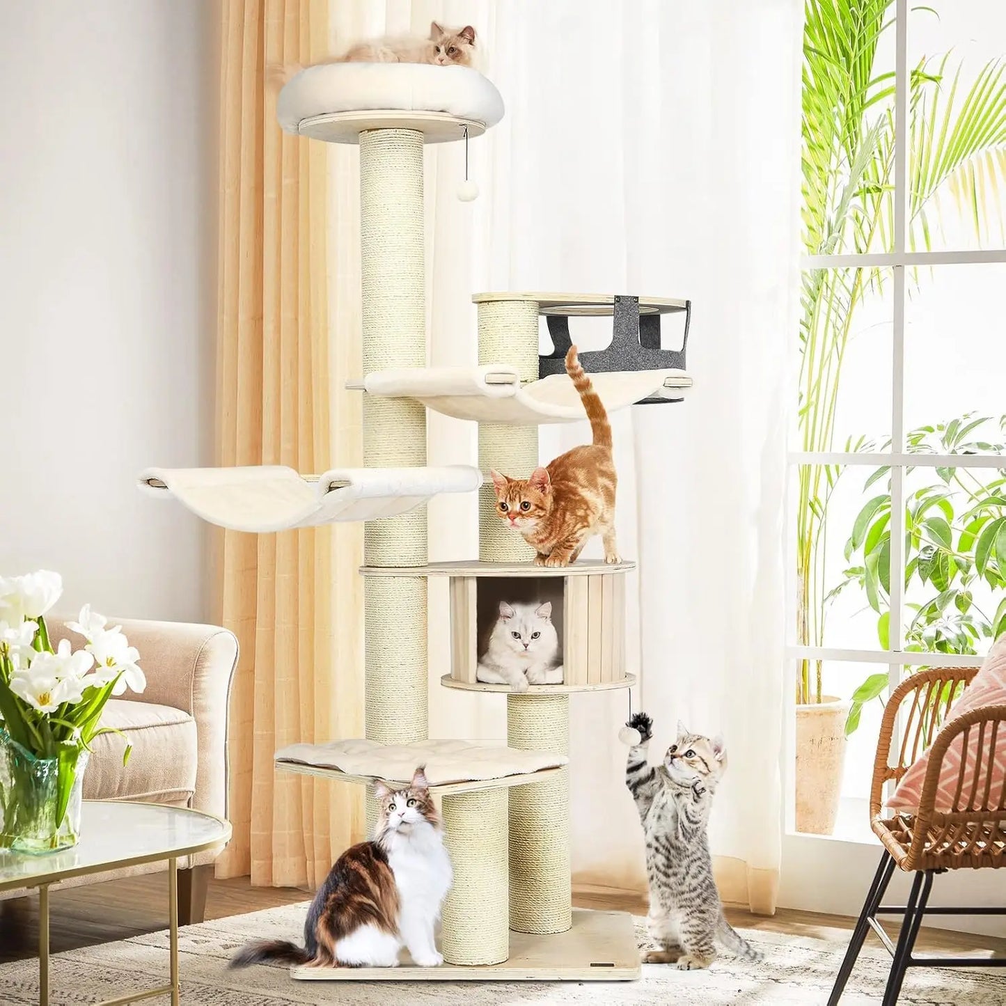 Cat Tree Multi-Level Tower With Sisal Scratching Posts Hammocks