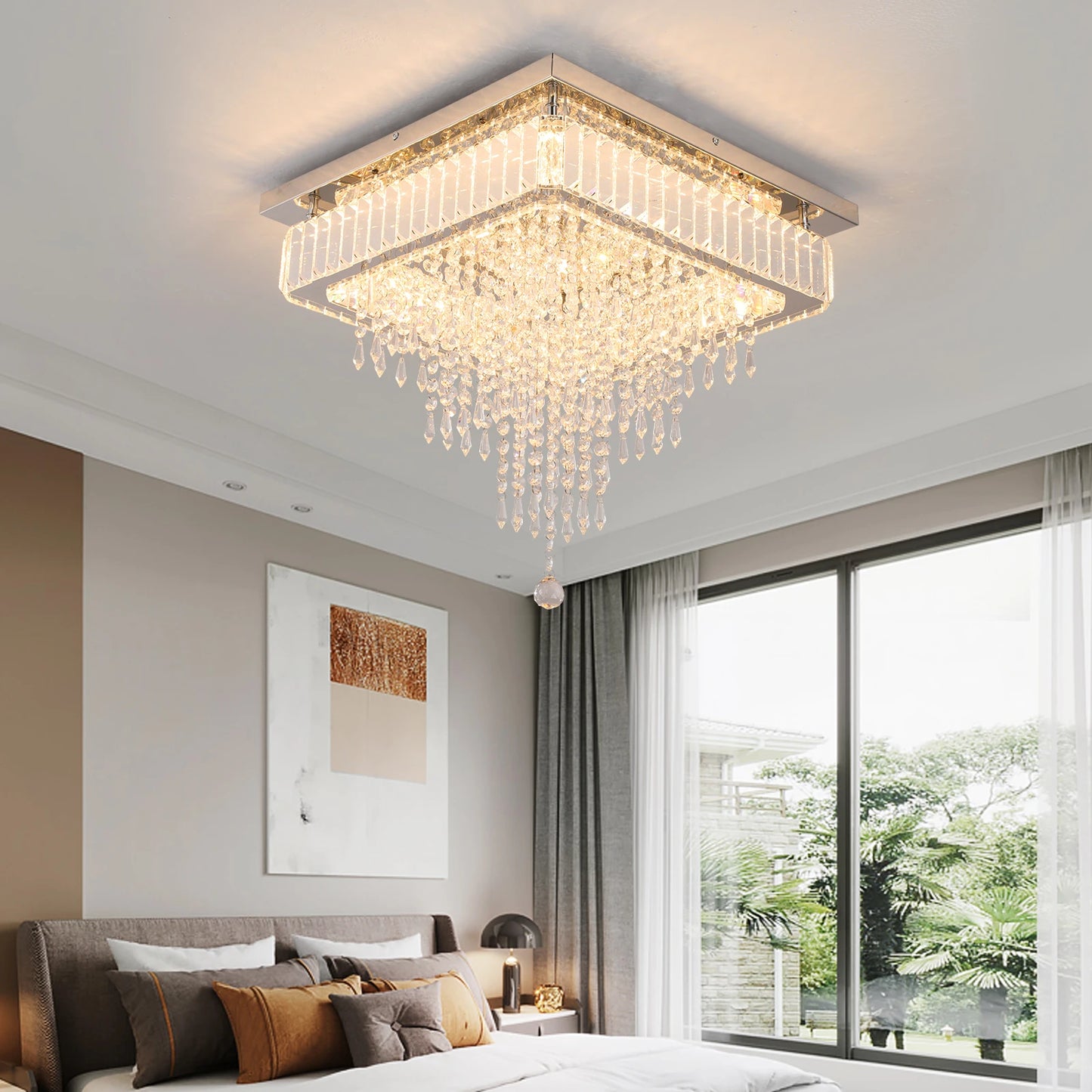 VETRULUS Modern Crystal LED Pendant Light Rain Drop Chandelier