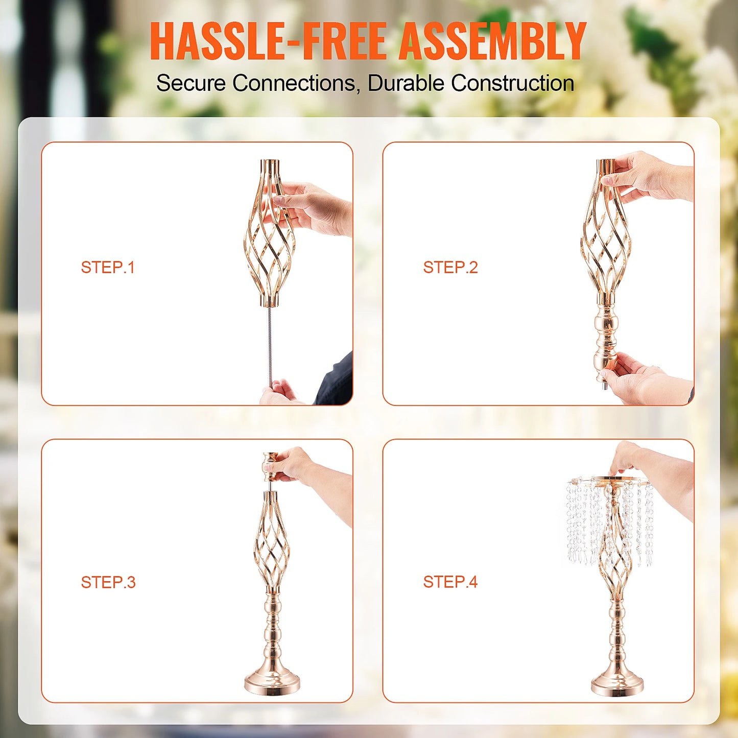 NONECN Tall Crystal Wedding Flower Stand Metal Centerpiece Vase