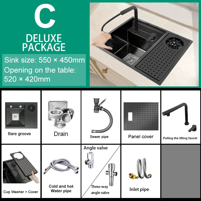 Telisiya Stainless Steel Hidden Kitchen Sink With Lid Space Saving