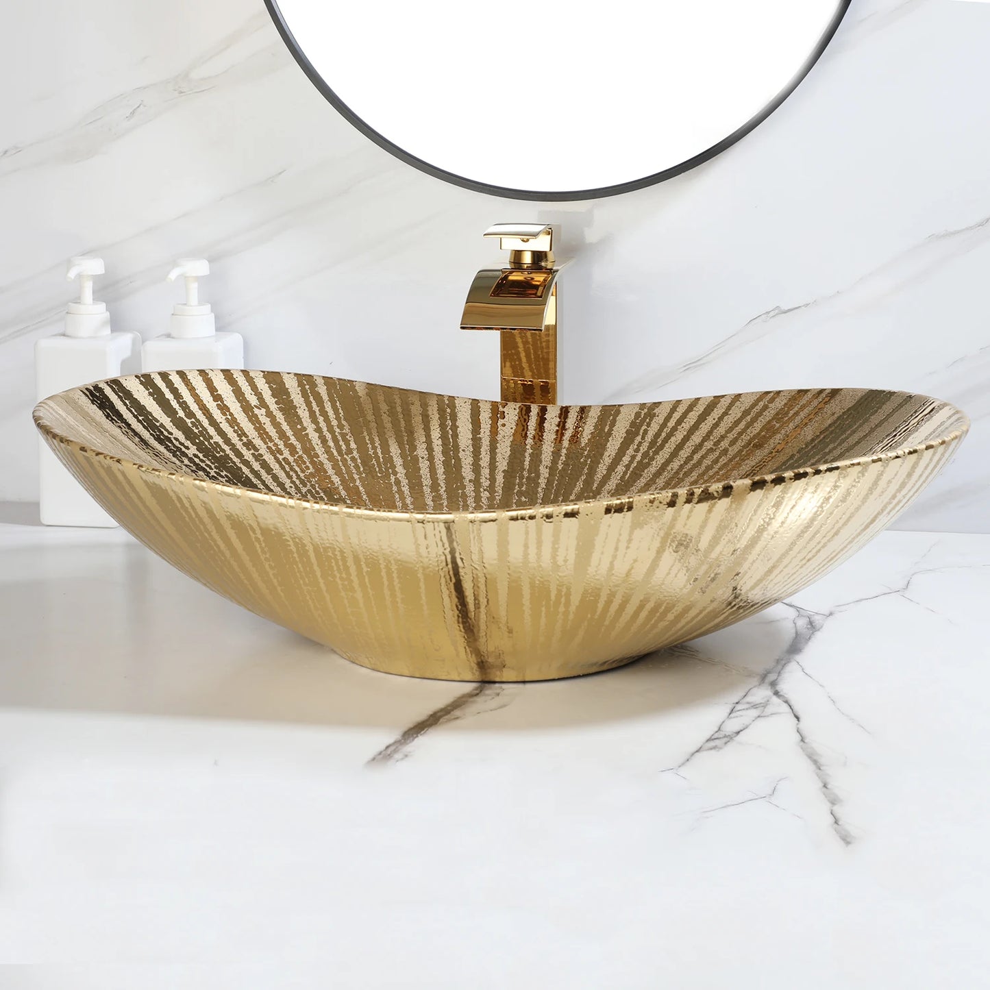 MEKKHALA Ceramic Bathroom Vessel Sink Set With Faucet And Drain