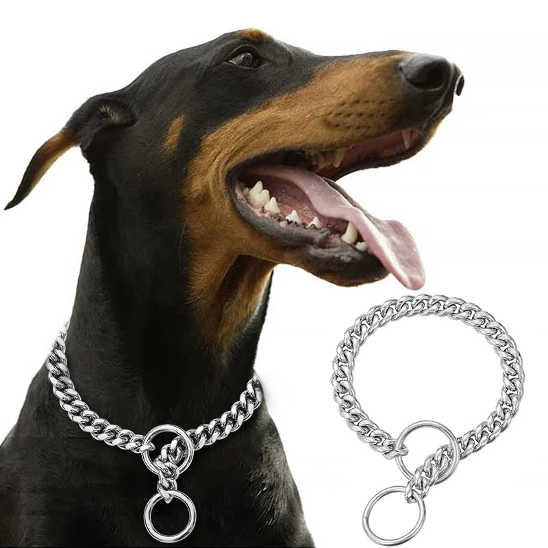 Stainless Steel Chain Dog Collar Cuban Link Training