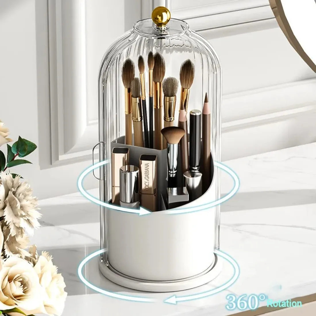 DIAMR Spinning Makeup Organizer With Lid For Vanity And Travel