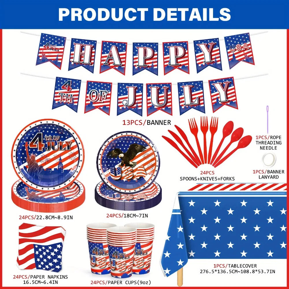 Patriotic Disposable Tableware Set for 4th of July Party