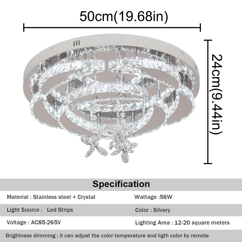 VETRULUS Modern Crystal LED Chandelier Ceiling Light Dimmable