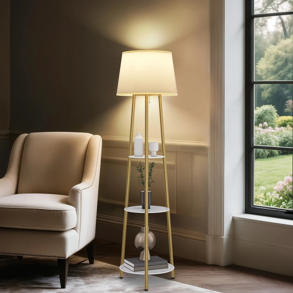 Vrygle Floor Lamp With Shelf Modern Corner Bookshelf