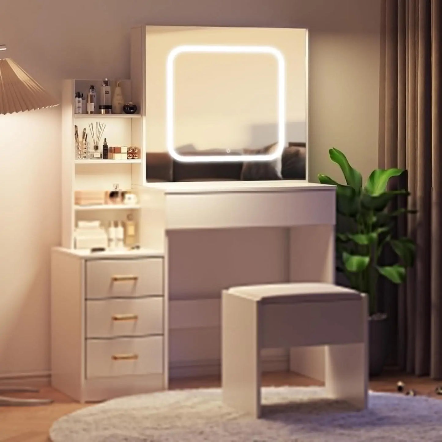 HiMISS Vanity Desk With Mirror And LED Lights Dressing Table